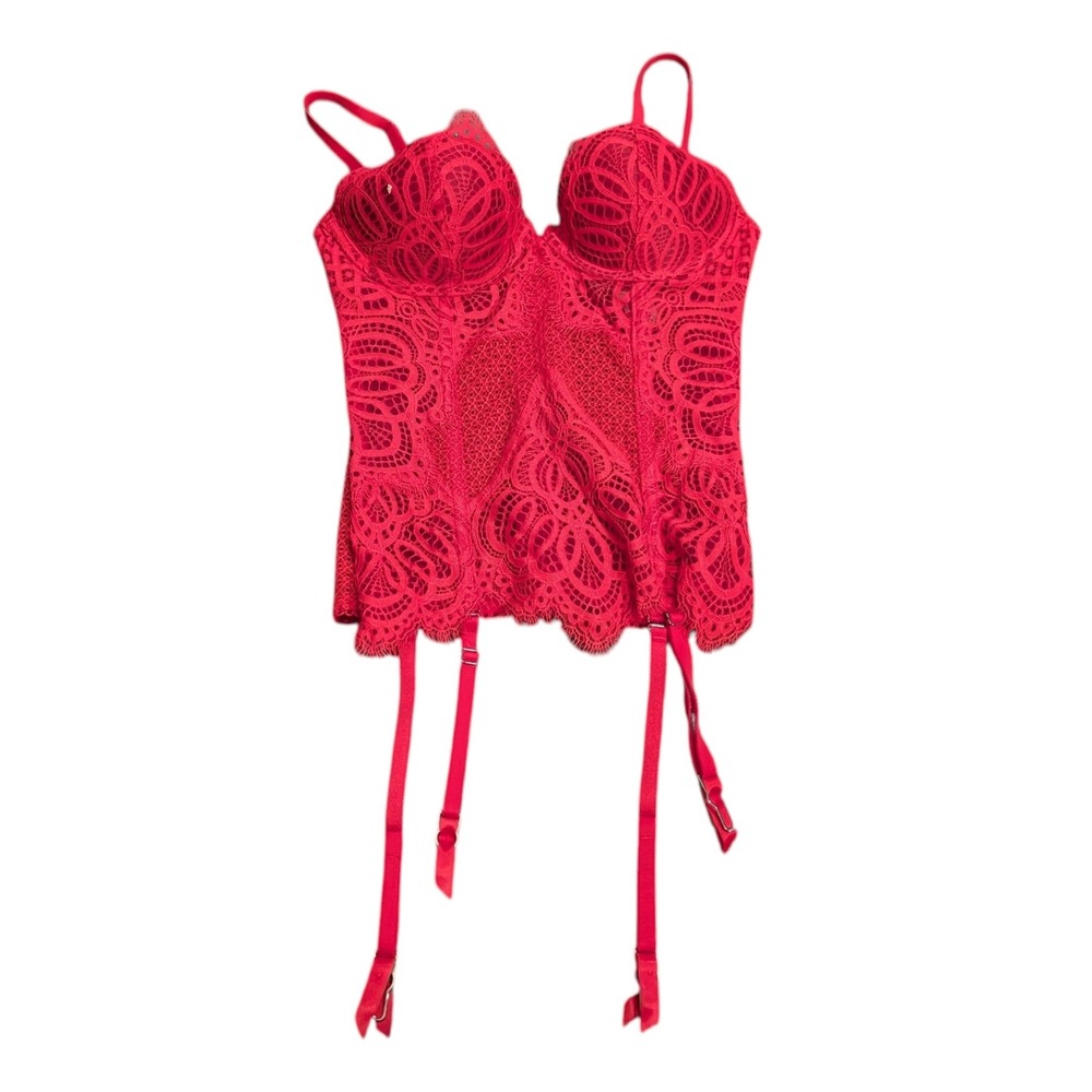 Victoria's Secret Red Lace Corset Garter Top Underwire 34B 360184-43Y